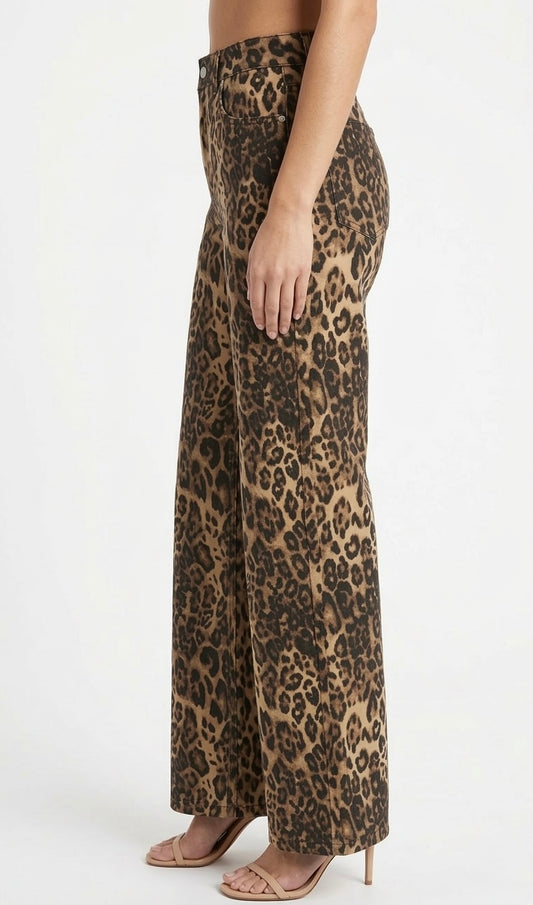Safari - Pantalón Vaquero Recto Animal Print Leopardo