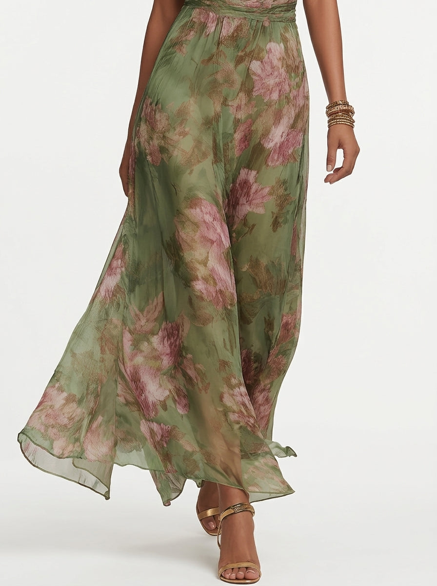 Livia - Elegante vestido largo con cuello halter y estampado floral