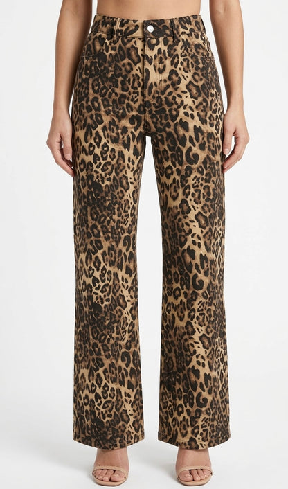 Safari - Pantalón Vaquero Recto Animal Print Leopardo