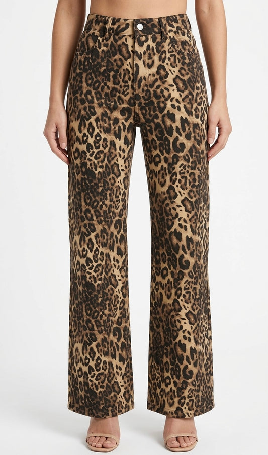 Safari - Pantalón Vaquero Recto Animal Print Leopardo