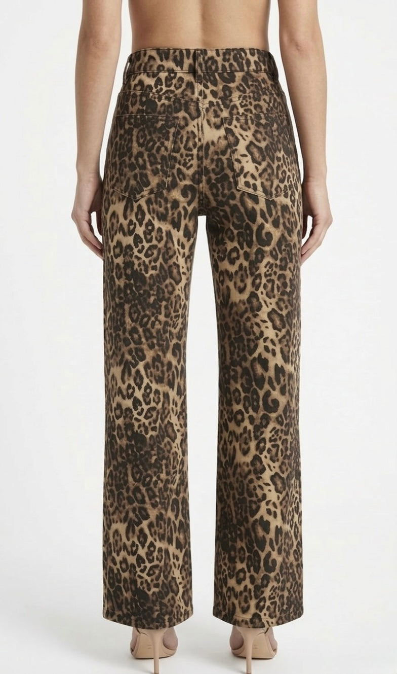 Safari - Pantalón Vaquero Recto Animal Print Leopardo