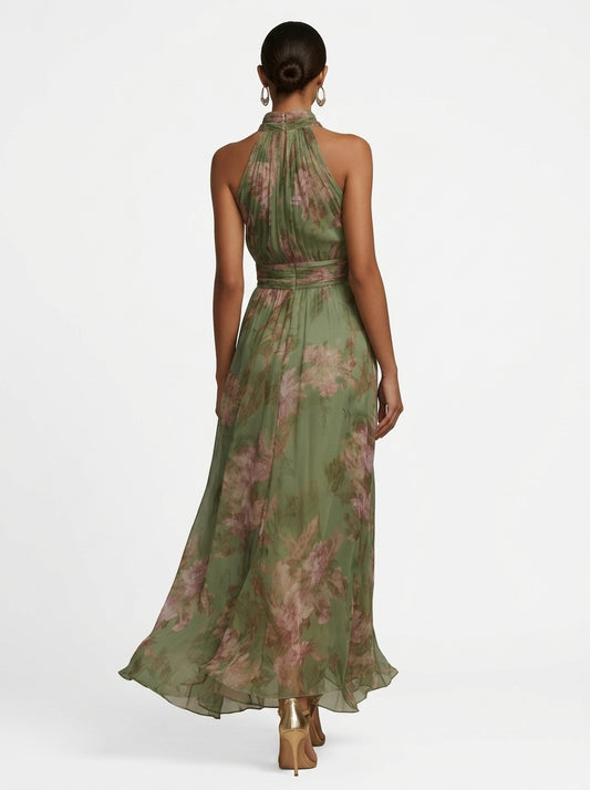 Livia - Elegante vestido largo con cuello halter y estampado floral